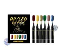 Set of Nail Pens - 4.88 Inch Gel - Set of 6 Colours Quick Drying with Precision Tip for Smudge-free Application, Ideal for DIY at Home or in the Salon