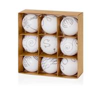 Set of Nine White Christmas Tree Baubles, Plastic (6cm) by Christmas Direct