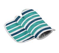 Set of Oven Mitt and Pot Holder Nave Blue, Teal Green and White Stripes Kitchen Hot Pads Heat Resistance Non-Slip for BBQ Cooking Baking Grilling Striped Pattern
