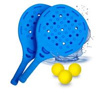 Set of Plastic Padel Racquets, 2 Paddles + 3 EVA Balls, Waterproof, (Blue)