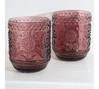 Set of Purple Luxury Rock Tumbler Floral Embossed Coloured Glass Gift Idea Elvida Interiors Purple 4 Pack