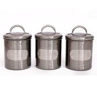Set of Silver/Grey Hammered Tea Coffee Sugar Metal Canisters