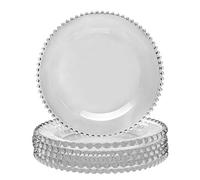 Set of Six Bella Perle Glass Dinner Plates with Beaded Edge Alfresco Dining Tableware - 26.5cm