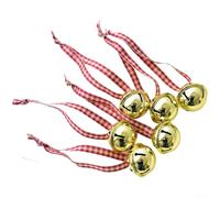 Set of Six Christmas Bell Ornaments with Iron Body and Scottish Checkered Cloth for Hanging on Trees and Holiday Displays (A)
