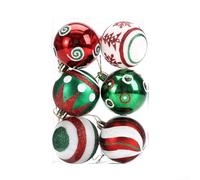 Set of six glittering plastic Christmas balls, lightweight and safe for use around children and pets, designed for easy hanging with strings and comes with storage box (CJ185)