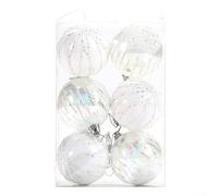 Set of six glittering plastic Christmas balls, lightweight and safe for use around children and pets, designed for easy hanging with strings and comes with storage box (CJ196)