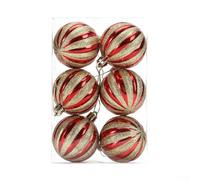 Set of six glittering plastic Christmas balls, lightweight and safe for use around children and pets, designed for easy hanging with strings and comes with storage box (CJ189)