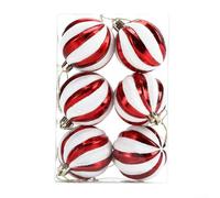 Set of six glittering plastic Christmas balls, lightweight and safe for use around children and pets, designed for easy hanging with strings and comes with storage box (CJ193)