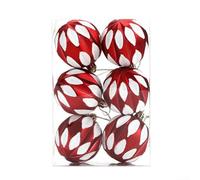 Set of six glittering plastic Christmas balls, lightweight and safe for use around children and pets, designed for easy hanging with strings and comes with storage box (CJ195)