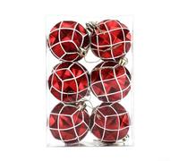 Set of six glittering plastic Christmas balls, lightweight and safe for use around children and pets, designed for easy hanging with strings and comes with storage box (CJ194)
