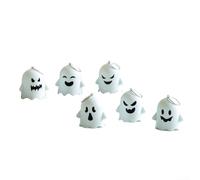 Set of six LED flameless candles with flickering spooky faces for Halloween indoor parties, battery operated with remote control for easy use