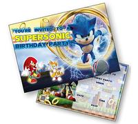 Set of Sonic the Hedgehog, Tails and Knuckles party invitations with envelopes, printed in colour on card (30)