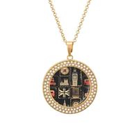 Set of Stamps with The Union Jack Multicolored Diamond Necklace Dainty Round Pendants Jewelry for Women Golden-style