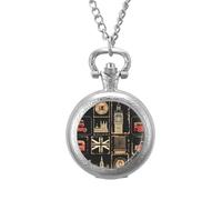 Set of Stamps with The Union Jack Pocket Watch Vintage Quartz Pocket Watches with Chain for Men Women Silver-Style