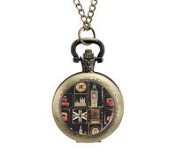 Set of Stamps with The Union Jack Pocket Watch Vintage Quartz Pocket Watches with Chain for Men Women Coppery-Style