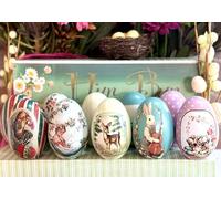 Set of Ten Fillable, Reusable Egg Tins. Vintage Metal Easter Eggs by Bärli