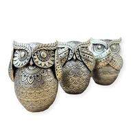 Set of three 13 cm (H) Golden Owl Figurines - Hear No Evil, See No Evil, Speak No Evil - in Brilliant Gold Hue - Perfect for Home Decor