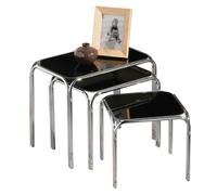 Nest of 3 Tables Black Glass Chrome Finish Legs, Black