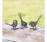 Paper High Set of Three Mini Wire Bird Ornaments - Outdoor or Indoor Decoration - Metal Sculpture