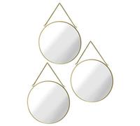 Set of Three Round Wall Mirrors with Gold Metal Rim and Chain, 25 cm, Set of 3, Gold. Suitable for bedroom, bathroom, hallway, living room or any space in the home.