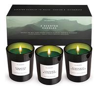Set of Three Scented Candles for Men | Masculine scents of Bergamot & Sandalwood. Leather & Mahogany, Tobacco & Vanilla | 3 x Natural Soy Wax Candle for Men (5.6oz)