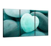 Set of Three Shabby Chic Teal Blue Green Canvas Pictures Wall Art 3080