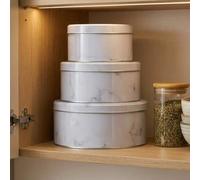 Set of Three White Marble Effect Storage Tins | Paice