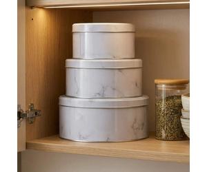 Set of Three White Marble Effect Storage Tins | Paice