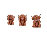 Set of Three Wise Highland Cows Ornament Nemesis Now Brown One Size