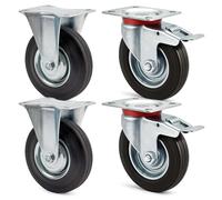 Set of Transport Rollers 100mm 2x Double-stop Castor and 2x Fixed Castor, Solid Tyres, 70kg/Wheel