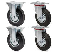 Set of Transport Rollers 200mm 2x Castor and 2x Fixed Castor, Solid Tyres and Metal Rim, 150kg/Wheel