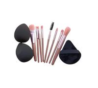 Set of Travel Makeup Brushes Powder Colour Complete with 2 Black Precision Makeup Sponges and 1 Black Powder Puff - 8 Pieces Case - 2 Sponges 1 Powder Sponge