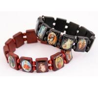 Set Of Two 2 Wood Holy Saints Bracelet Rosary,Jesus, Ann Rita, Mary- BR14/15