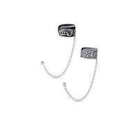 Set of Two Bali Boho Style Vine Scroll Chain Wrap Cartilage Ear Cuff Stud Earrings For Men For Women Oxidized .925 Sterling Silver