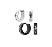 Set of Two Biker Jewelry Small Spiritual Guardian Angel Wings Black Huggie Hoop Kpop Earrings For Men Or Women Teens Silver Black IP Plated Silver Tone Stainless Steel