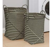 Set of Two Black and White Woven Storage Baskets | Nautical