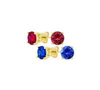Set of Two Blue Red Round Cubic Zirconia AAA Brilliant Solitaire CZ Stud Earrings Yellow Gold Plated .925 Sterling Silver 7MM