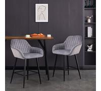 (DARK GREY) 2x Crushed Velvet Metal Leg Breakfast Bar Stools