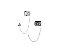 Set of Two Celtic Irish Trinity Triskele & Boho Floral Flower Leaf Rose Wrap Cartilage Ear Cuff Chain Pierced Ear Stud Earrings 1Pcs Oxidized .925 Sterling Silver