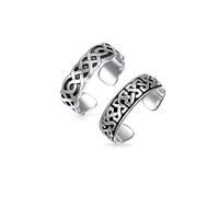 Set of Two Celtic Trinity Knot Work Circle Triquetra Pinky Midi Toe Ring For Women Teens Oxidized .925 Silver Sterling Adjustable Customizable