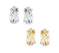 Set of Two Classic Open Criss Cross Twist Wire Celtic Knot Weave Wide Half Hoop Clip On Earrings for Women Non Pierced Ears Gold Silver Plated