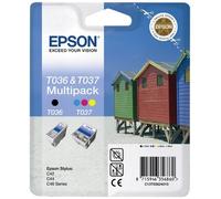 set of two compatible inkjet cartridges t036 black and t037 colour for use in epson stylus c42ux/c42+/c44ux