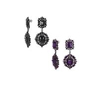 Set of Two Crystal Wedding Art Deco Vintage Style Gatsby Purple Black Chandelier Dangle Earrings For Women Wedding Prom Black Plated Metal