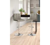 Set of Two Cuban Leather Bar Stools with Chrome Leg Neo Grey One Size