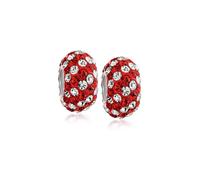 Set of Two Dark Red White Holiday Striped Crystal Spacer Bead Core Sterling Silver Fits European Charm Bracelet For Women For Teen