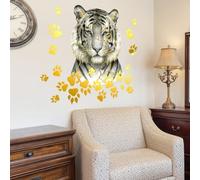 Set of two decorative wall decals with gold foil giraffe and For TIGER animal designs, made from PVC vinyl for application on painted walls, plastic surfaces, and marble tiles (MA7538-30 * 90cm*2pcs)