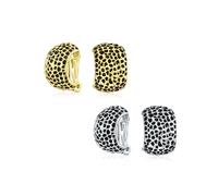 Set of Two Fashion Speckle Texture Hammered Leopard Half Hoop Clip On Earrings For Women Non Pierced Ears Black Silver Gold Plated
