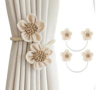 Set of two floral rope curtain tiebacks made from sturdy cotton and linen, designed to secure curtains and add a For Stylish element to home interiors (Beige)