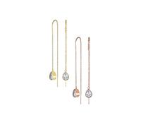Set of Two Geometric Minimalist Elegance Long Wire Hook Cubic Zirconia CZ Teardrop Threader Earrings For Women Teens Rose Gold Plated Stainless Steel U Hook Stabilizer