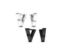 Set of Two Geometric Triangle V Shape Flat Huggie Earrings For Women For Men Silver Black Plated Stainless Steel